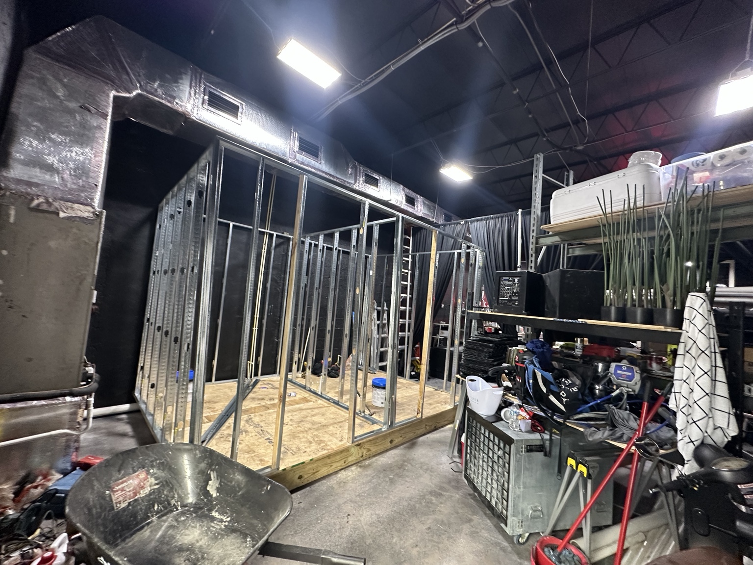 Commercial bathroom walls framed with metal studs