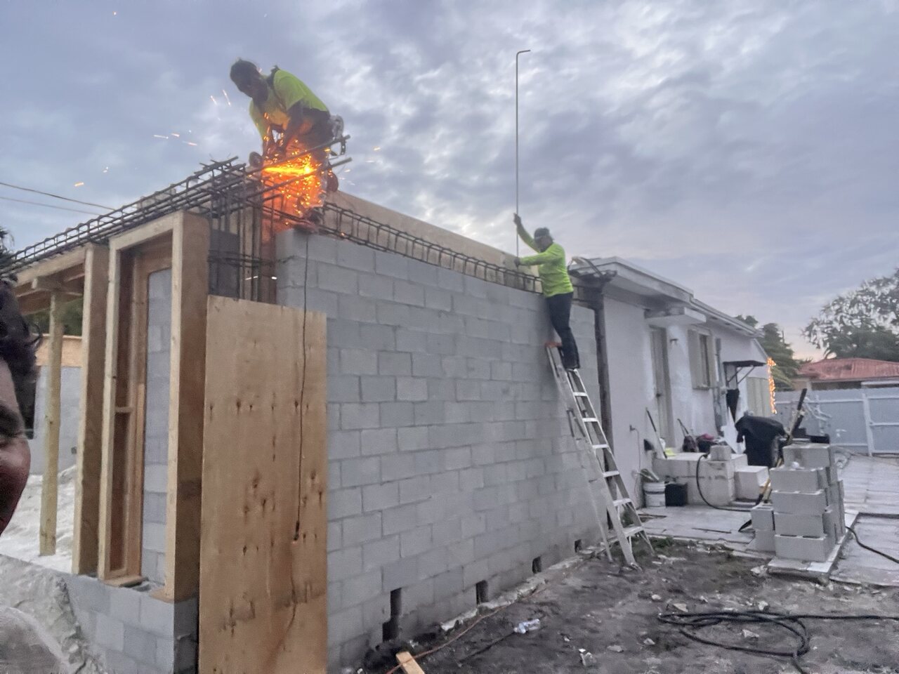 Reinforcing steel welding above block walls